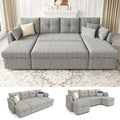 Oversized 110 inch 2 in 1 Pullout Sleeper Sofa Couch with Double Storage Chaise, Dark Grey O693024