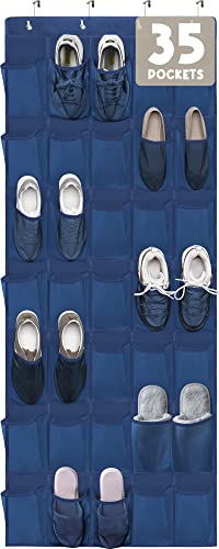 35 Mesh Pockets Blue Hanging Shoe Organizer C72651