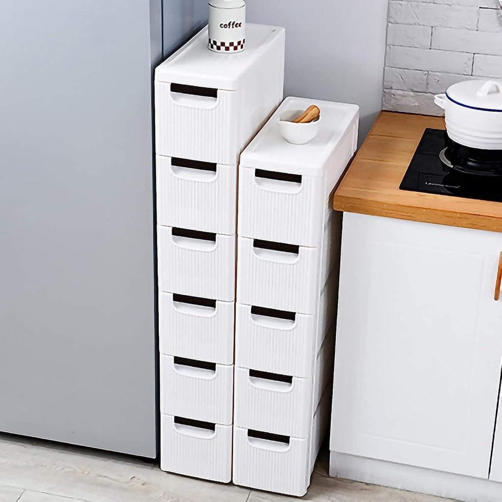 Narrow Storage Drawer Cart with Slide Out Drawer, Plastic Storage Tower with Wheels O5926