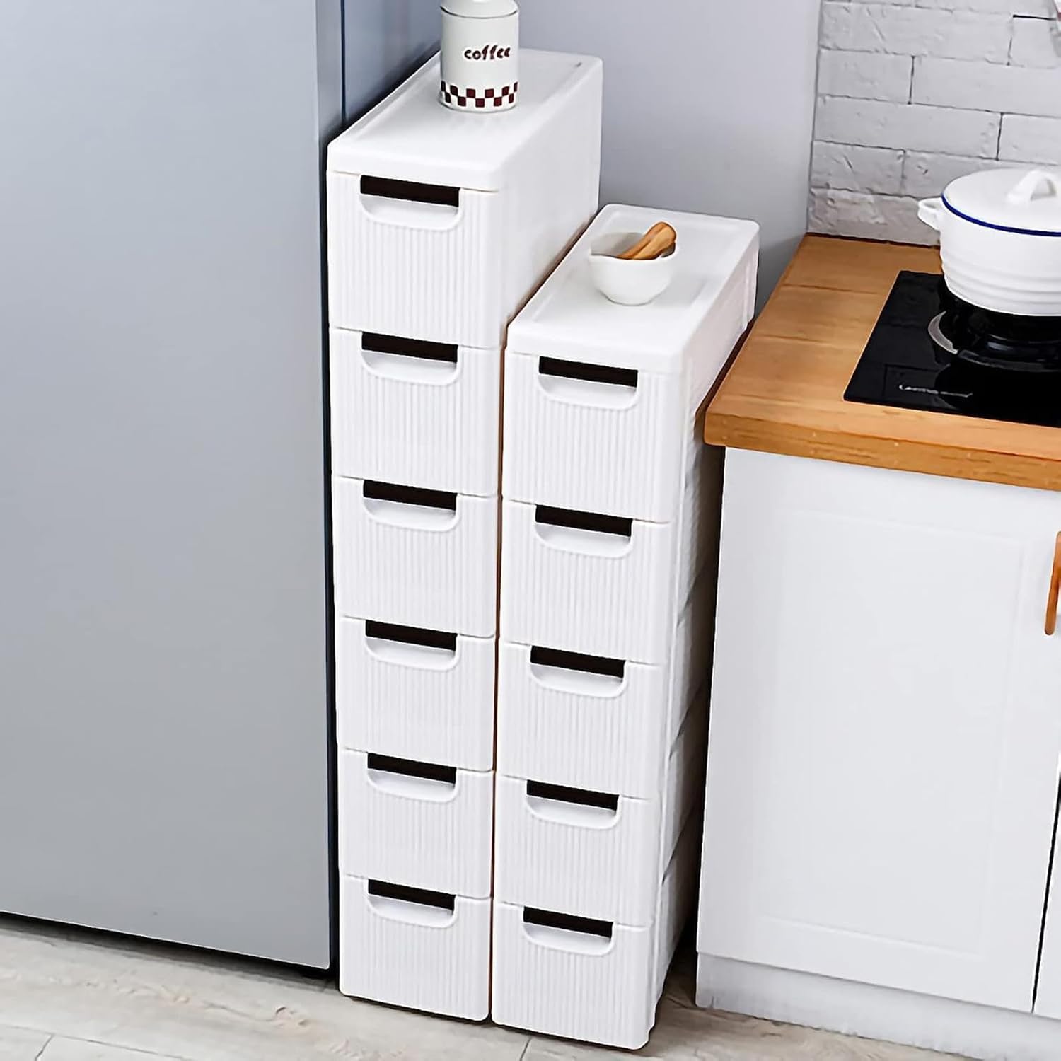 Narrow Storage Drawer Cart with Slide Out Drawer, Plastic Storage Tower with Wheels O5926