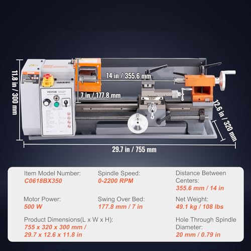 7'' x 13.78'' Metal Lathe with Tool Box T4464