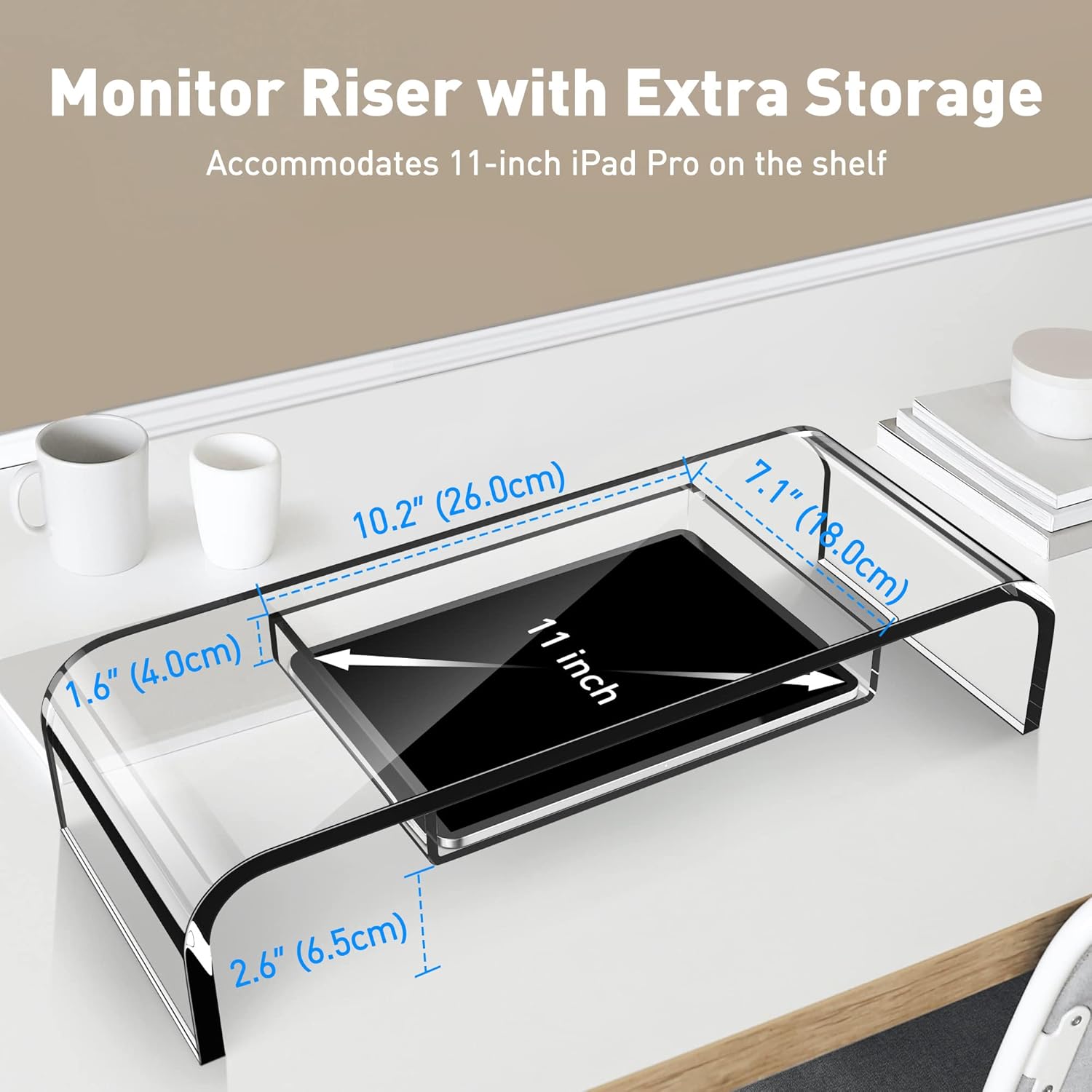Clear Acrylic Monitor Stand with Storage U66630