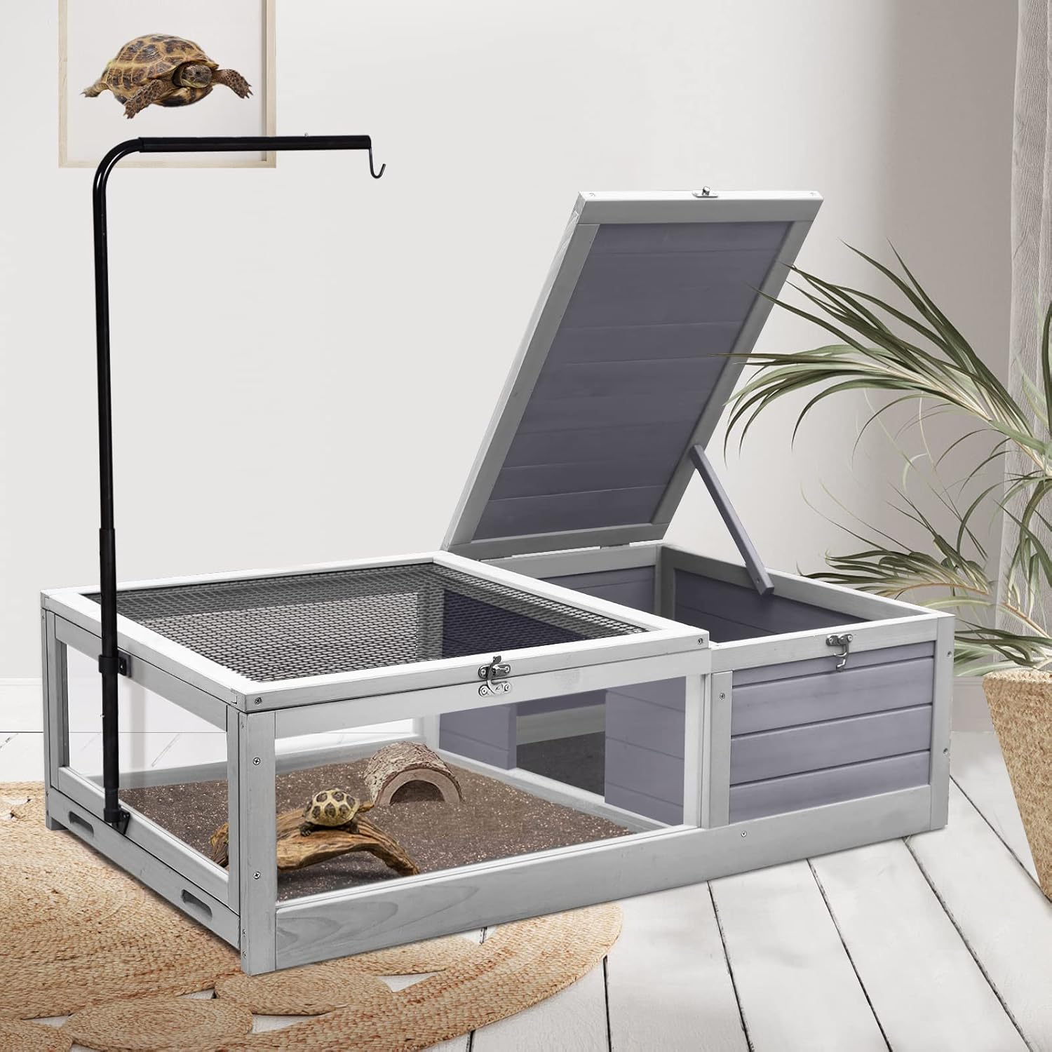 Wooden Tortoise House Habitat with Light Support Z8347