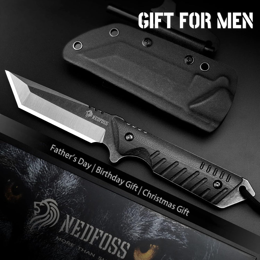 Tactical Survival Knife with Fire Starter, Kydex Sheath, 440C Steel Blade, G10 Handle Y166943