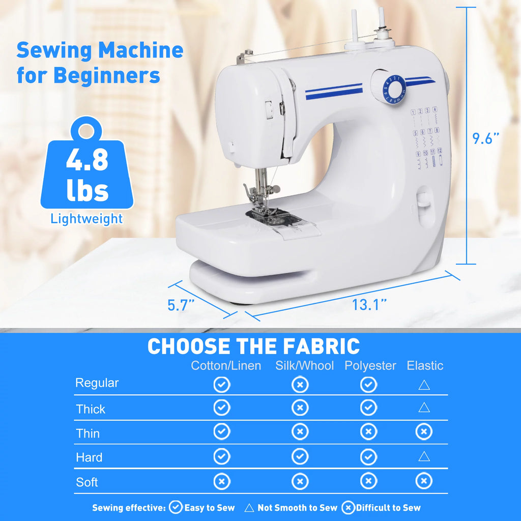 Portable Mini Sewing Machine, Blue, 12 Built-in Stitches P5073