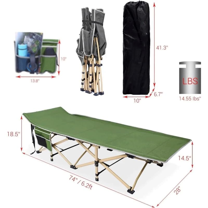 Portable Folding Camp Cot with 2 Side Pockets Y784