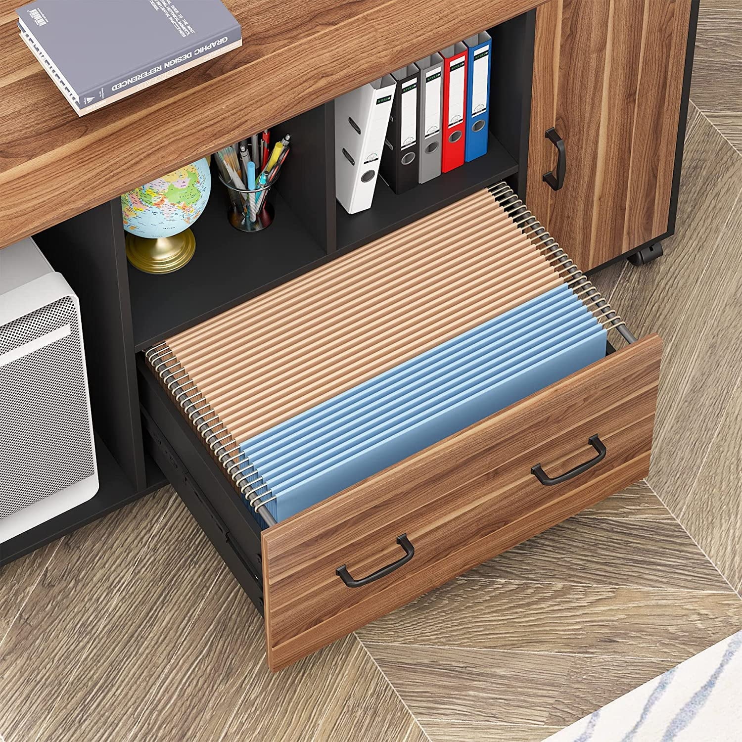 70 inch L Shaped Office Desk with Drawer File Cabinet F81678