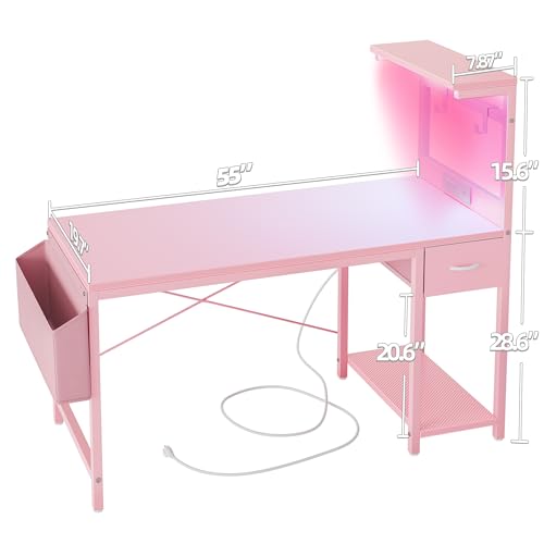 Carbon Fiber Black 47 inch Gaming Desk with Power Outlet and LED Light and Storage Drawer J8106