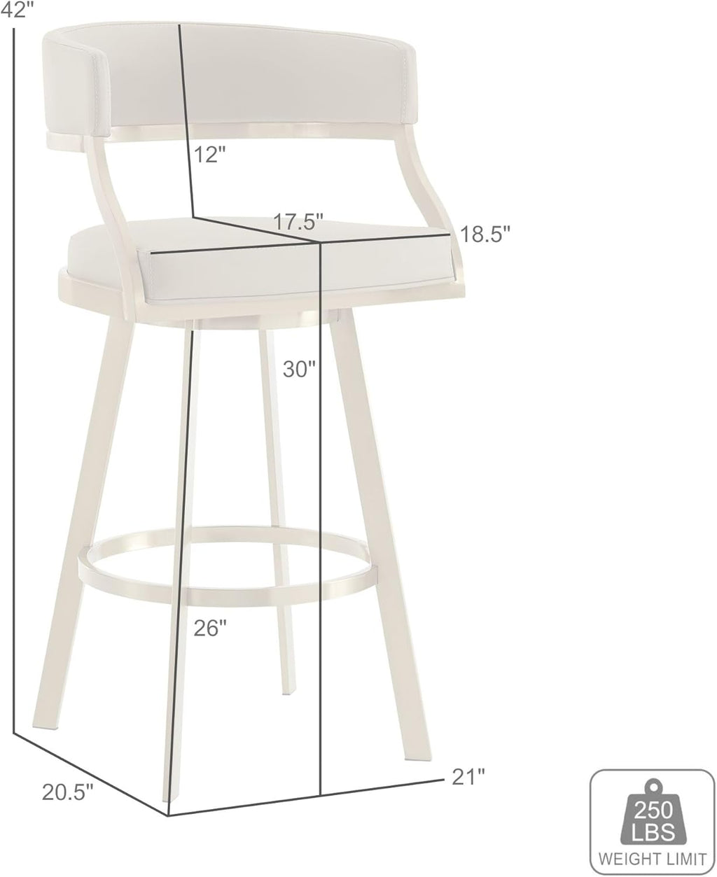 30" Swivel Bar Stool with Gold Brushed Stainless Steel and White Faux Leather B295