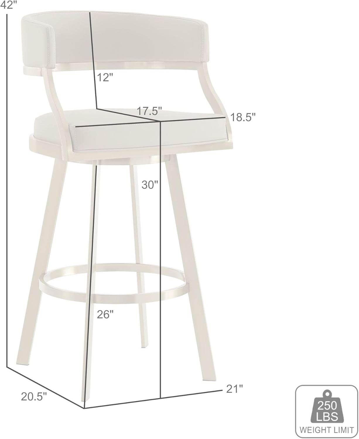 30" Swivel Bar Stool with Gold Brushed Stainless Steel and White Faux Leather B295