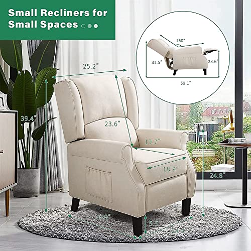 Beige Fabric Wingback Recliner Chair with Heat and Massage O3045