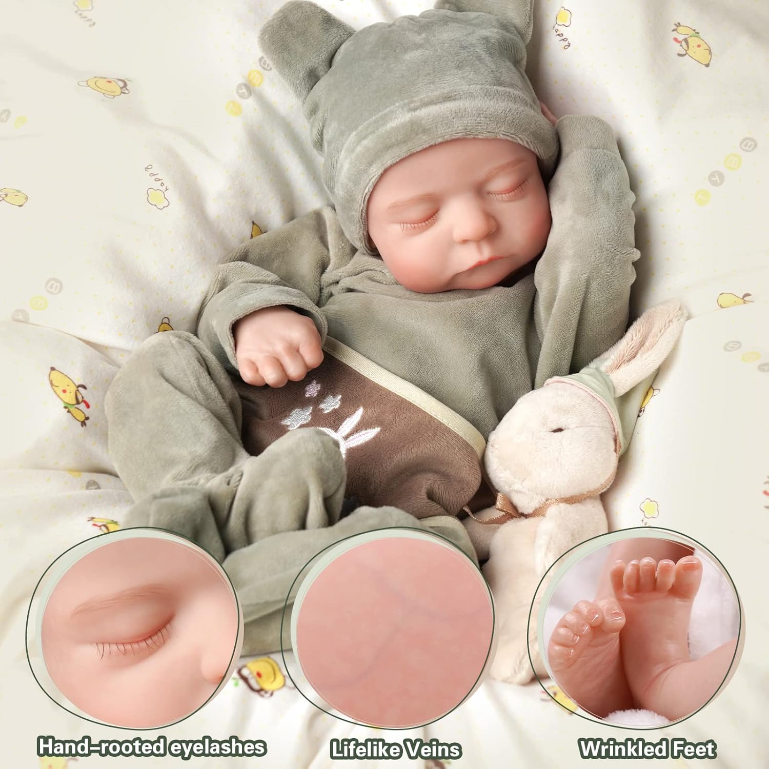 17-Inch Soft Cloth Body Realistic Newborn Sleeping Baby Doll Q9554
