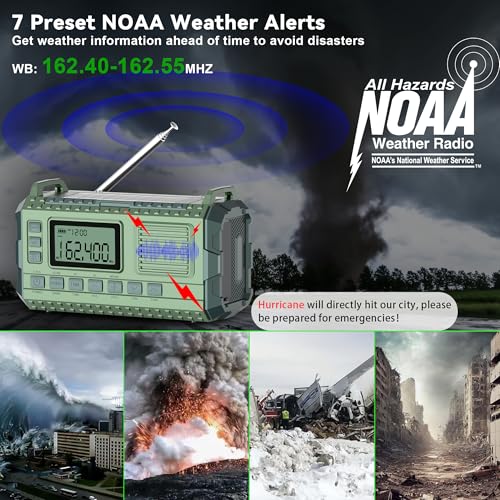 Green AM/FM/NOAA Hand Crank Radio with 15W Fast Charge, 39800mAh Portable Solar Power Bank, Flashlight & SOS Alarm X29012