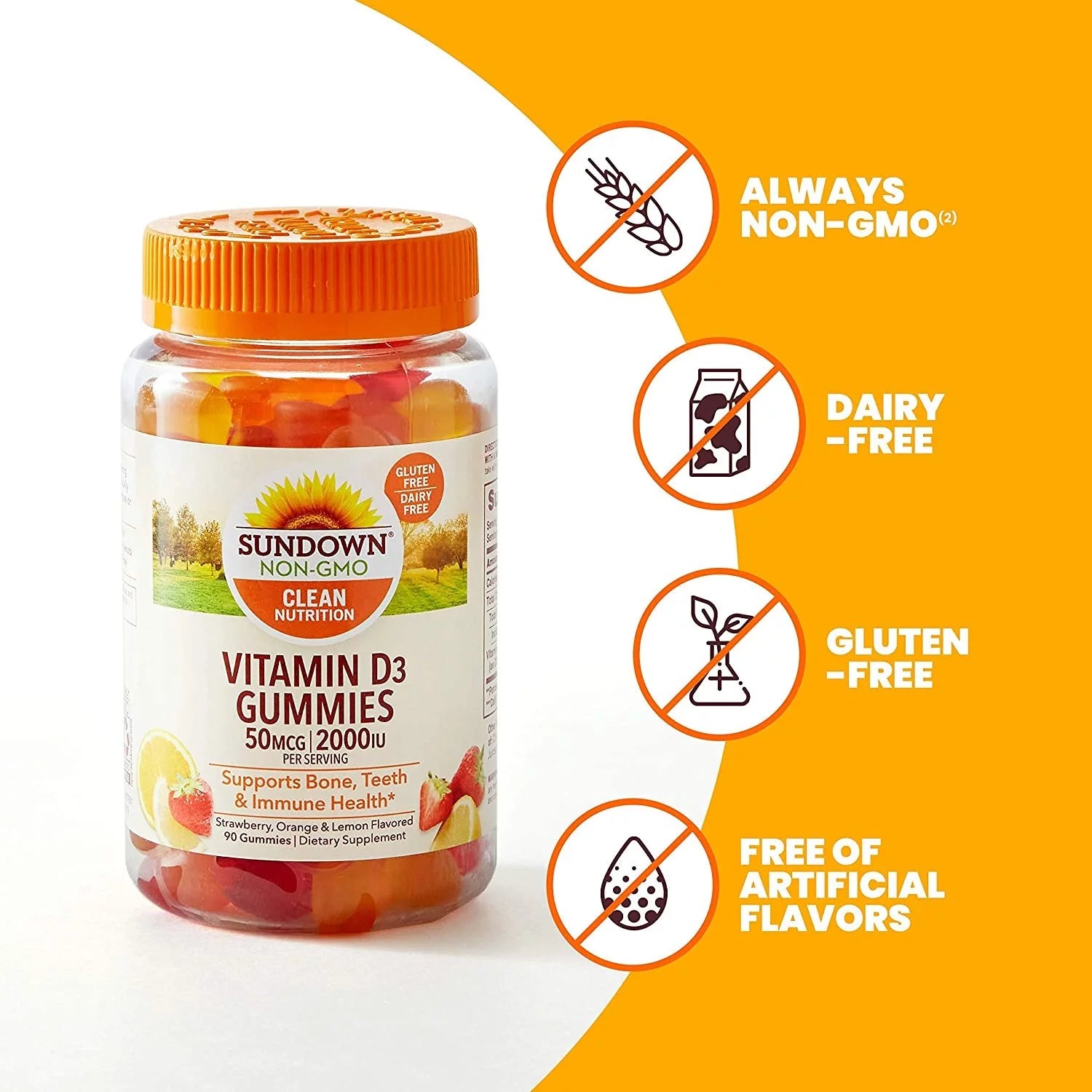 Vitamin D3 2000 IU Gummies, 90 ea (Pack of 6) W51113