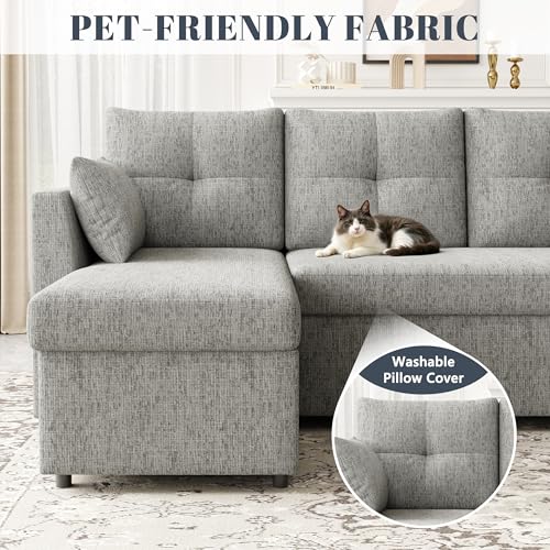 Oversized 110 inch 2 in 1 Pullout Sleeper Sofa Couch with Double Storage Chaise, Dark Grey O693024
