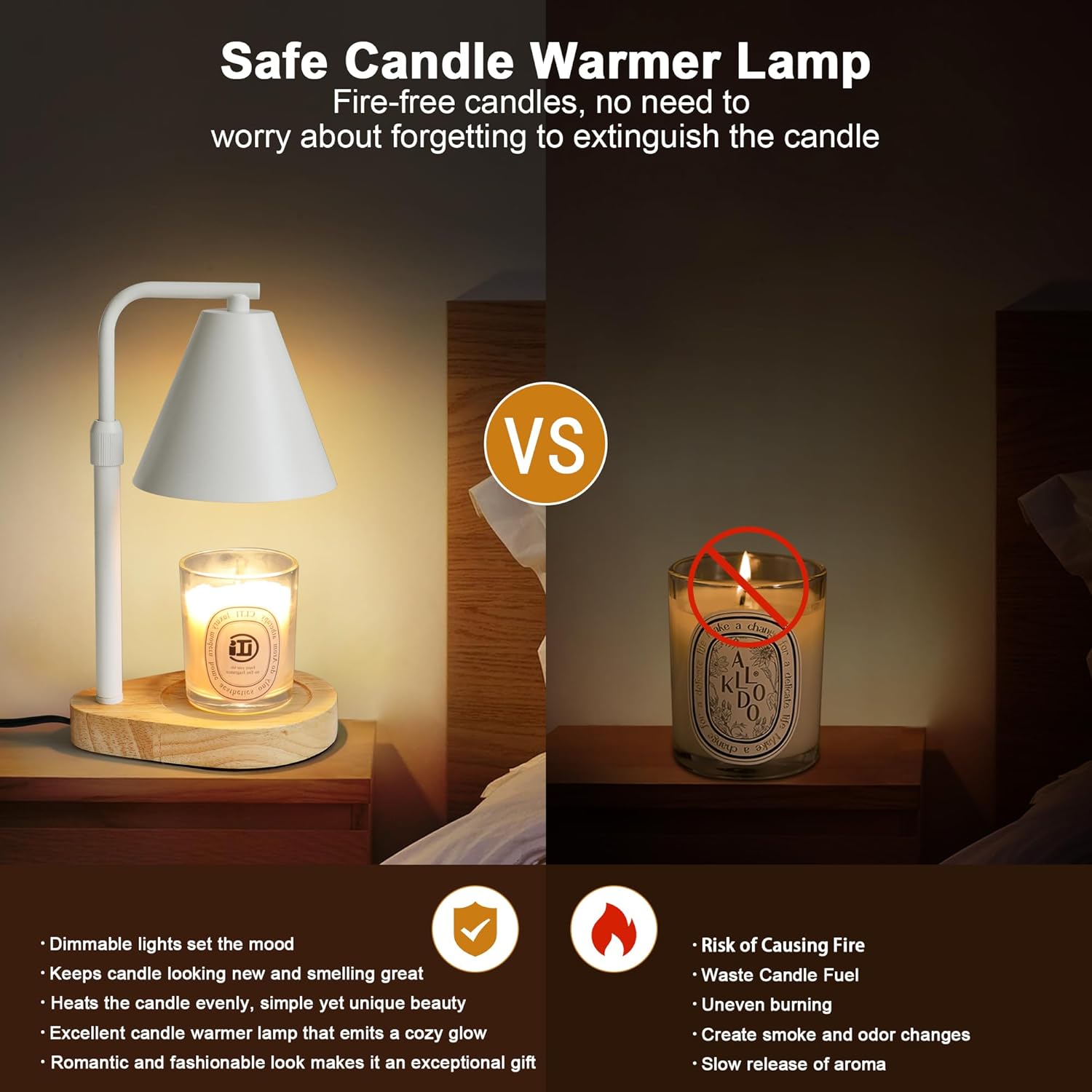 Candle Warmer Lamp with Timer, Adjustable Height Dimmable, 2 Bulbs C28190