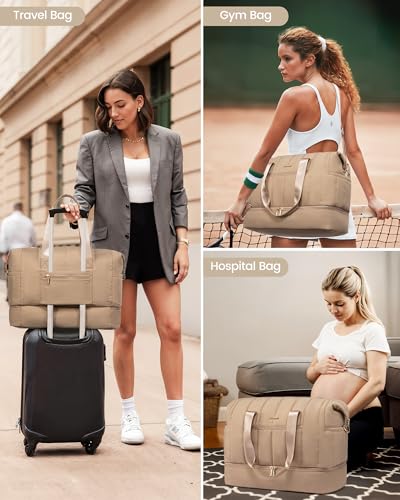 Travel Duffle Bag with Shoe Compartment, 42L Overnight Bag, 3Pcs Set S65297