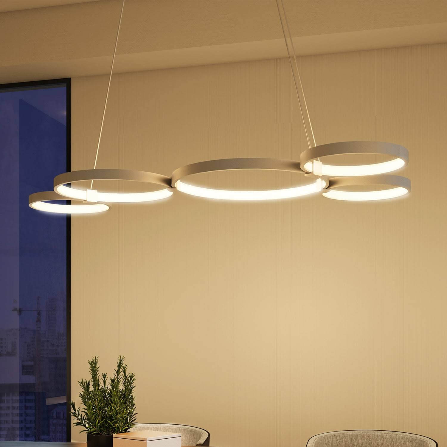 Silver 55x22 LED Adjustable Multi-Ring Chandelier I479