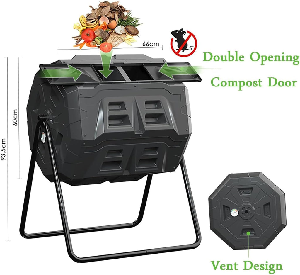 160L Dual Chamber Tumbling Compost Bin with Thermometer L9382