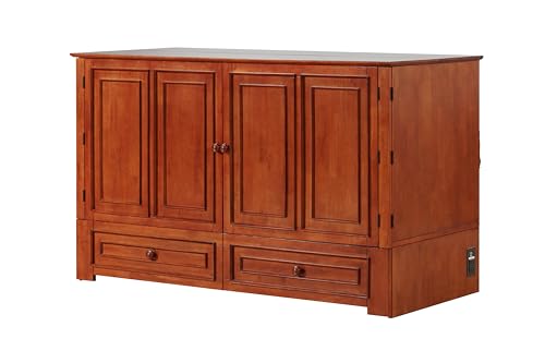 Solid Wood Murphy Storage Bed Queen Cherry N79780