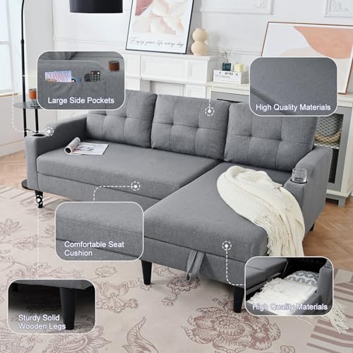 Brown L-Shaped Sleeper Sofa with Cup Holders N805061