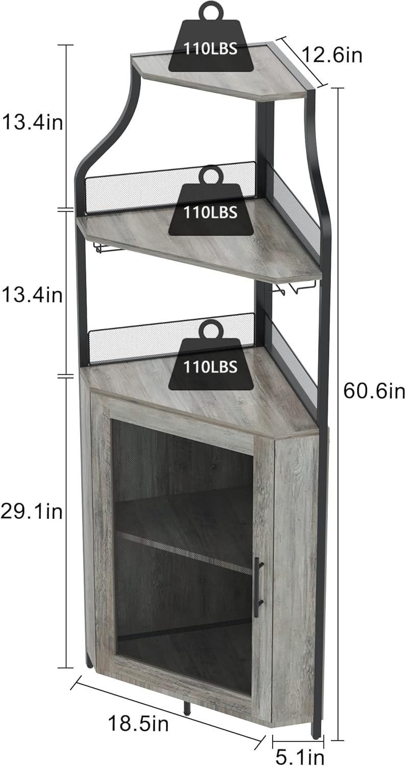 Corner Wine Cabinet with Detachable Wine Rack and Glass Holder, Grey N794