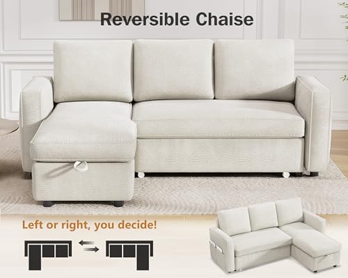 81" Chenille Beige Sleeper Sofa Bed with Pull Out Bed B272