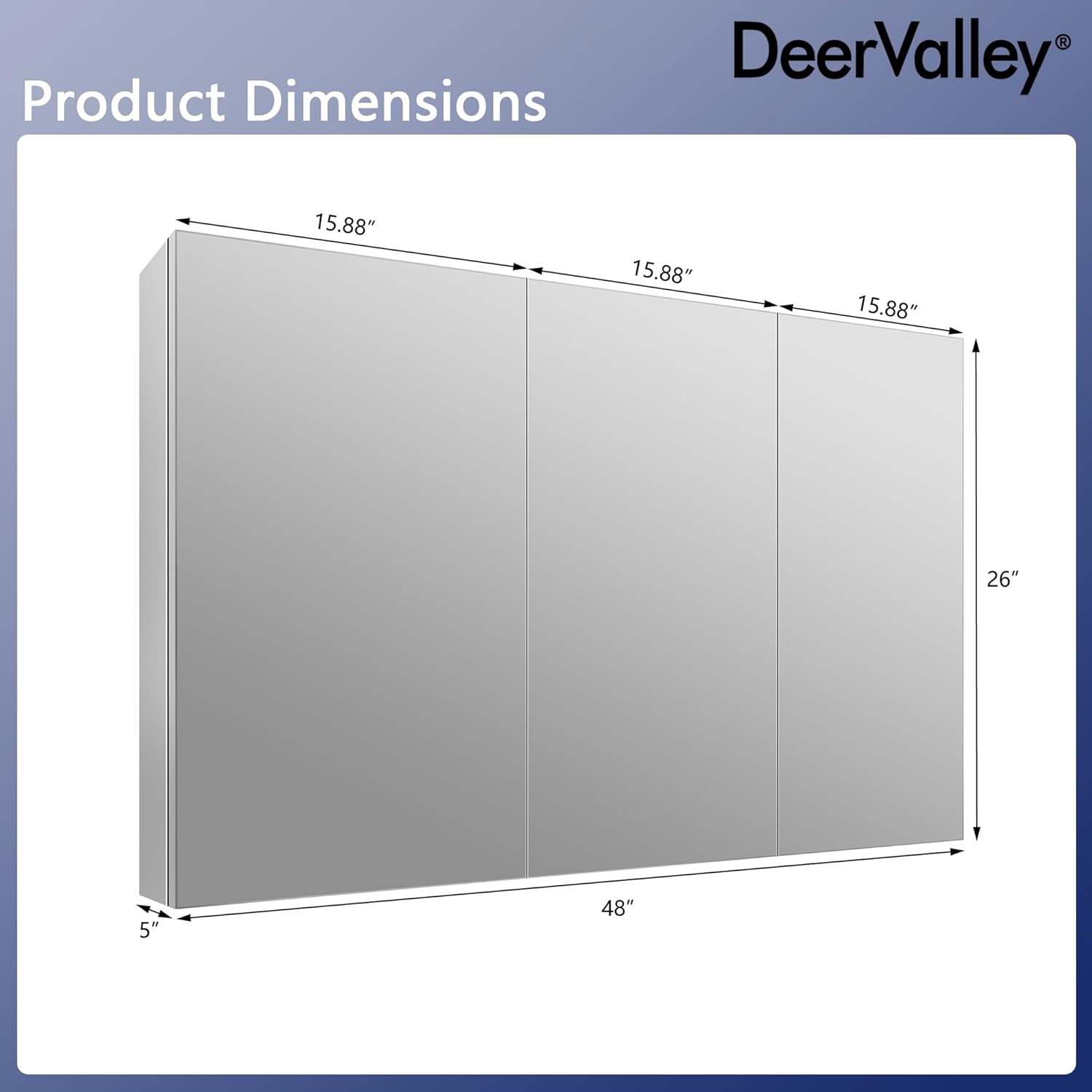 48 inch 3 Door Mirrored Medicine Cabinet with 2 Adjustable Shelves U406