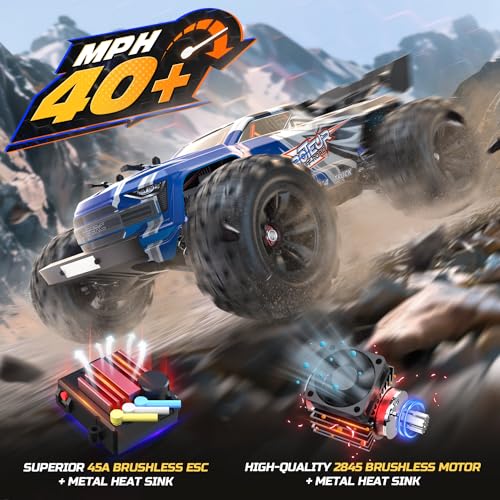 Fast Brushless RC Car, 1:16 4x4 High Speed RC Truck with 2 Lipo Batteries N46421