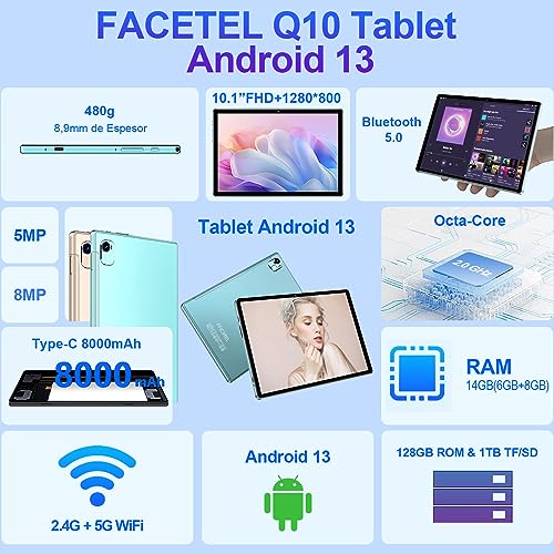 Black 10.1 inch Android 13 Tablet 14GB RAM 128GB ROM M79218