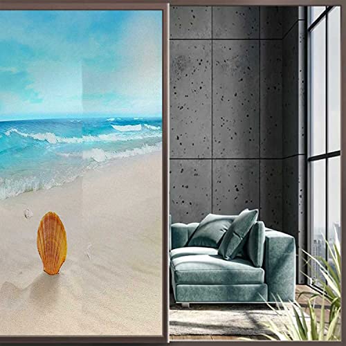 Stained Glass Beach Blue Self-Adhesive Vinyl Window Film, 23.6 in by 78.7 in M162420