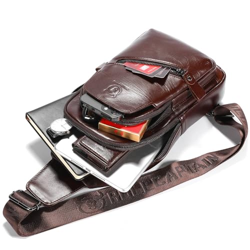 Leather Sling Bag with USB Charging Port Chest Bag Shoulder Bag Crossbody Daypack Backpack Q917