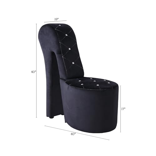 Black Velvet Shoe Chair with Crystal Studs B1180