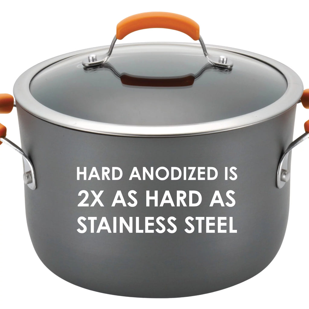 14 Piece Hard Anodized Nonstick Pots and Pans Set, Gray with Orange Handles S300285