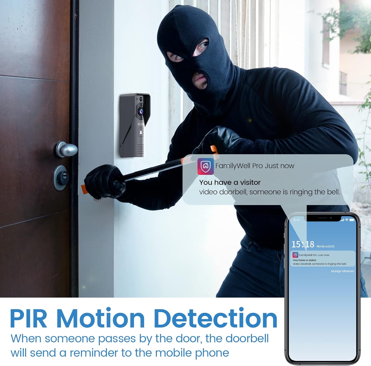 Video Doorbell Camera with Two-Way Audio, 1080P HD, PIR Motion Detection, Solar Energy A984