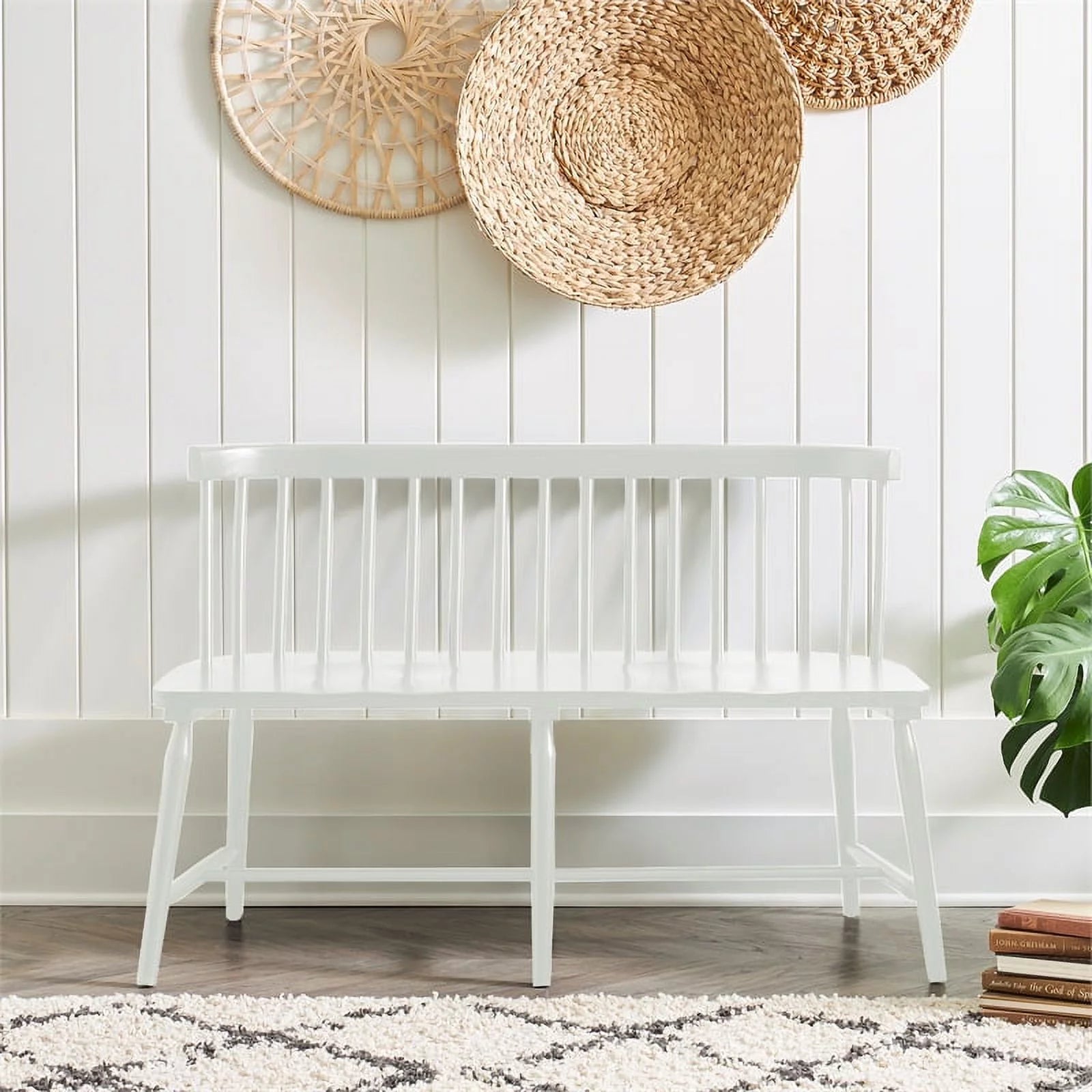 White Spindle Back Dining Bench I4282