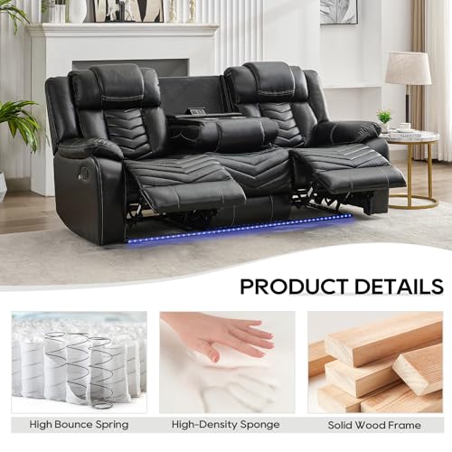 Grey Leather 3 Seater Recliner Sofa Set with Wireless Charger and LED Lights J304479