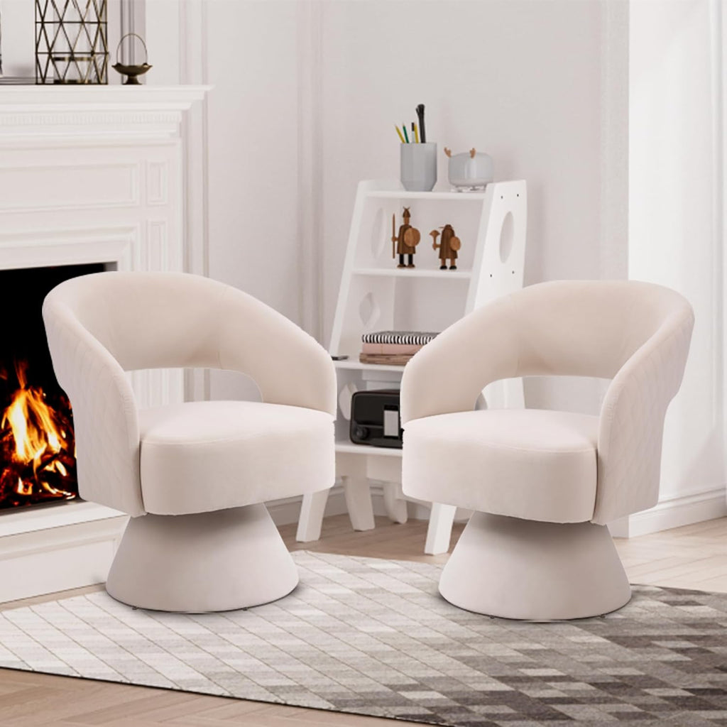 Beige Velvet Swivel Barrel Chair Set of 2 I106