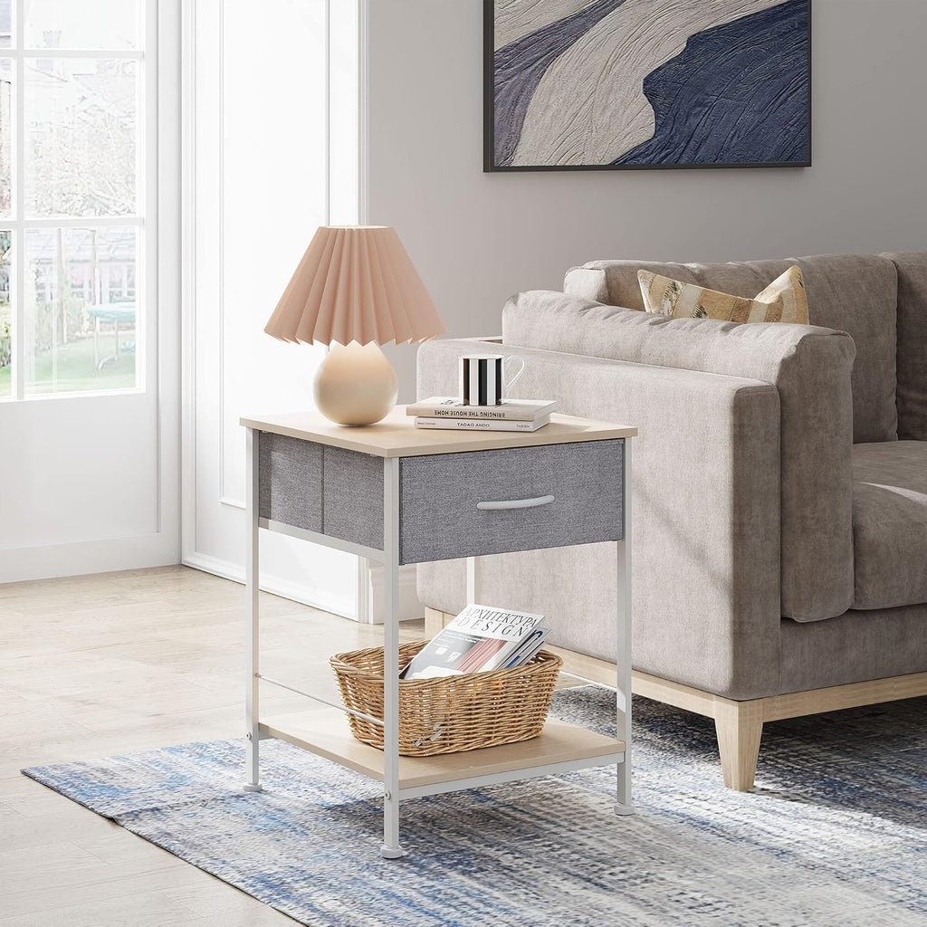 1-Drawer Nightstand and 5-Drawer Dresser Set with Fabric Bins, Steel Frame F2737