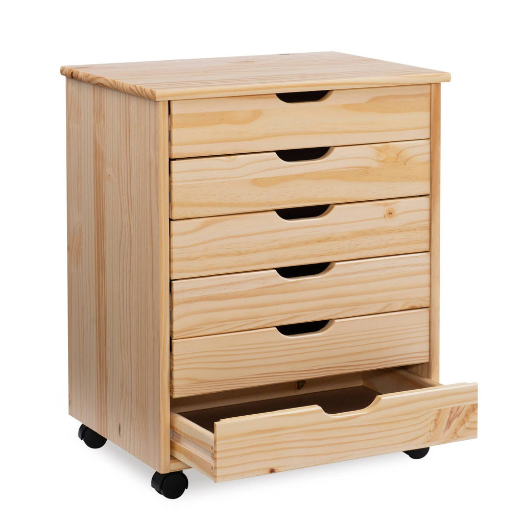 Natural Linon Six Drawer Wide Roll Cart H6579