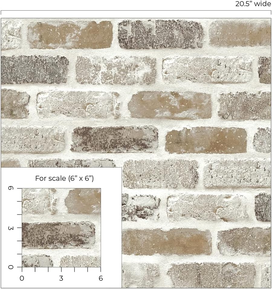 Washed Faux Brick Peel and Stick Wallpaper O717