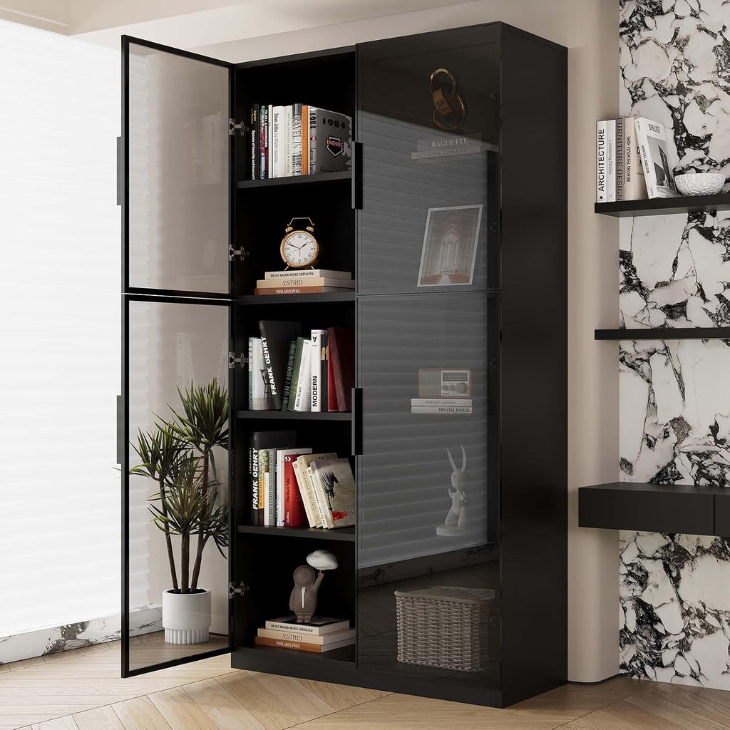 Black Wooden Display Cabinet with Glass Doors S24437