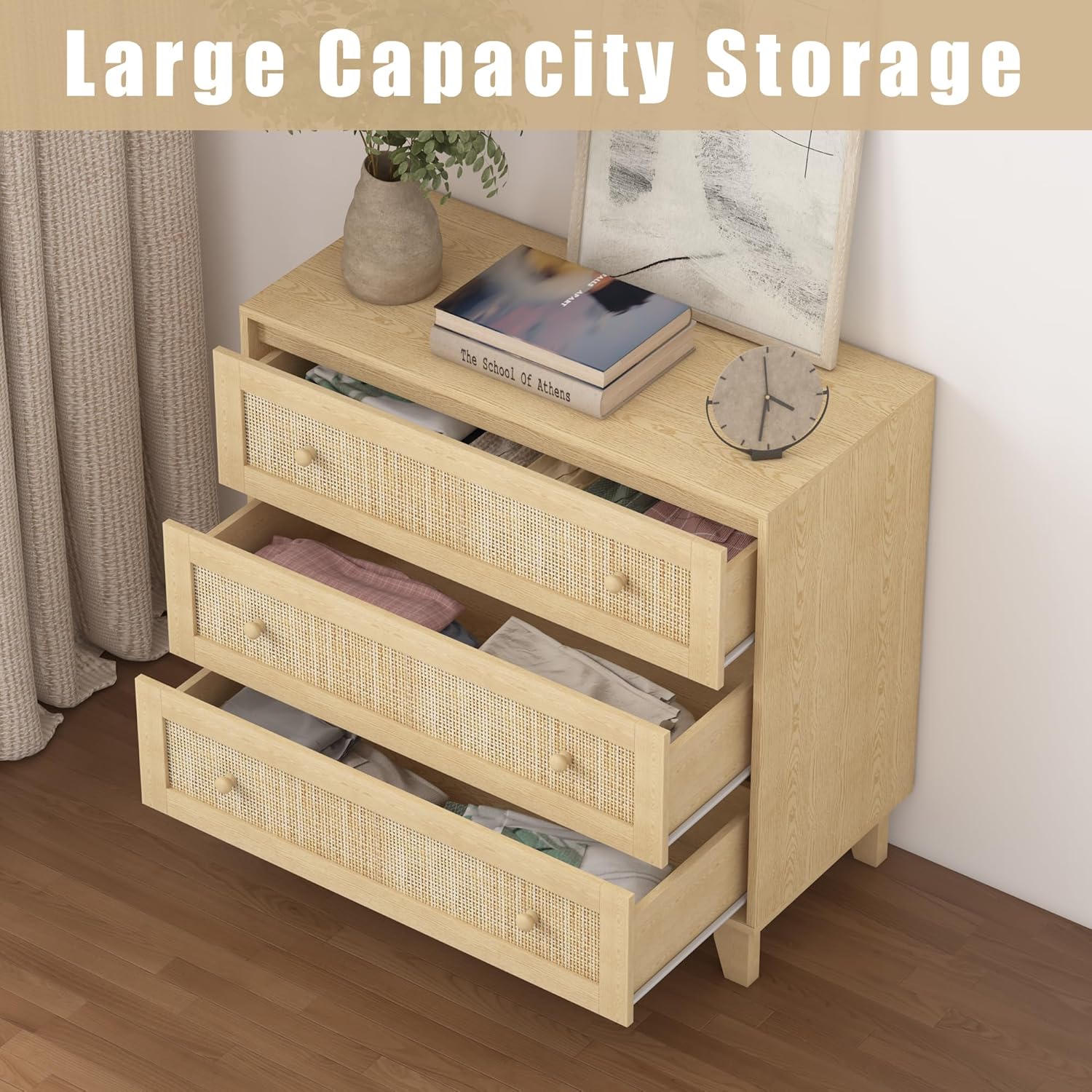 3 Drawer Natural Rattan Wood Dresser K72764
