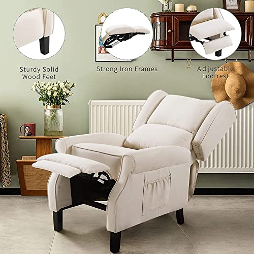 Beige Fabric Wingback Recliner Chair with Heat and Massage O3045