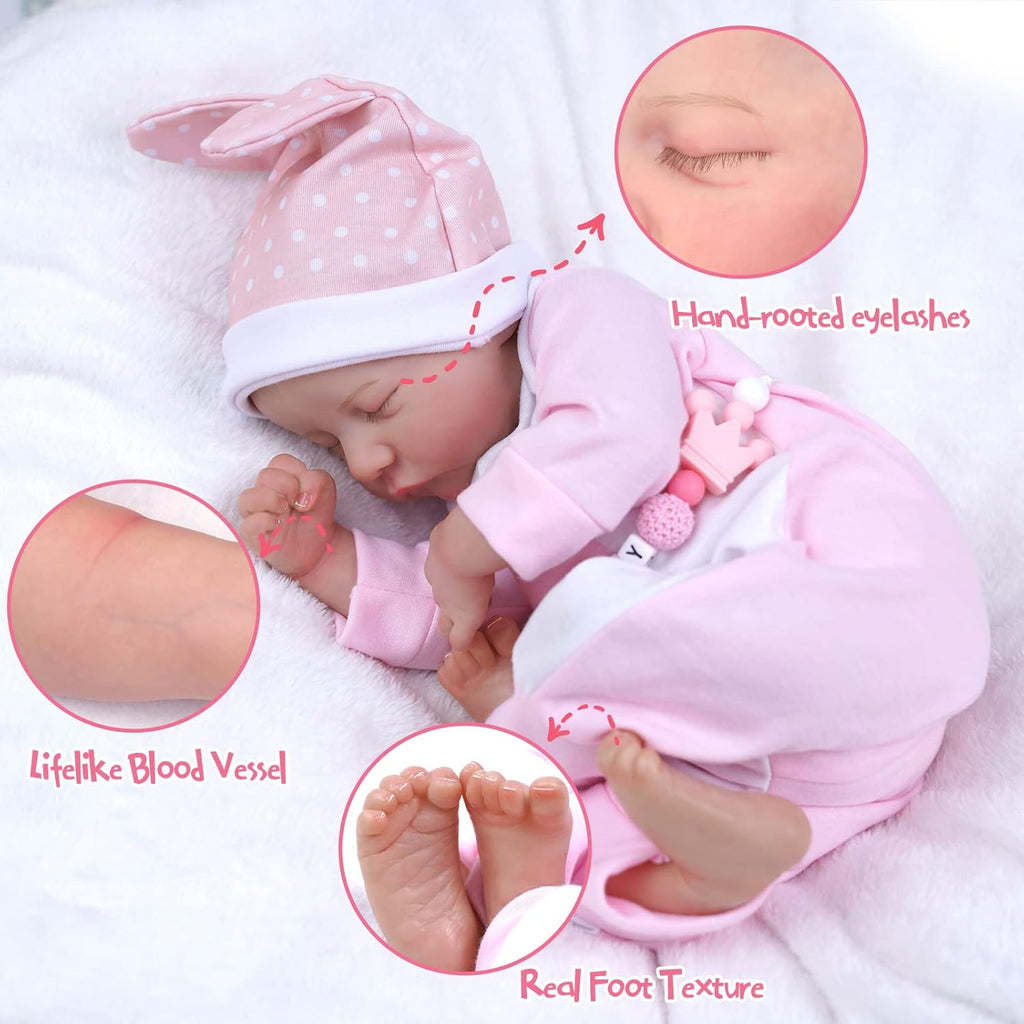17-Inch Soft Cloth Body Realistic Newborn Sleeping Baby Doll Q9554