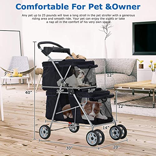 Pink 4 Wheel Folding Pet Stroller with Storage Basket H7844