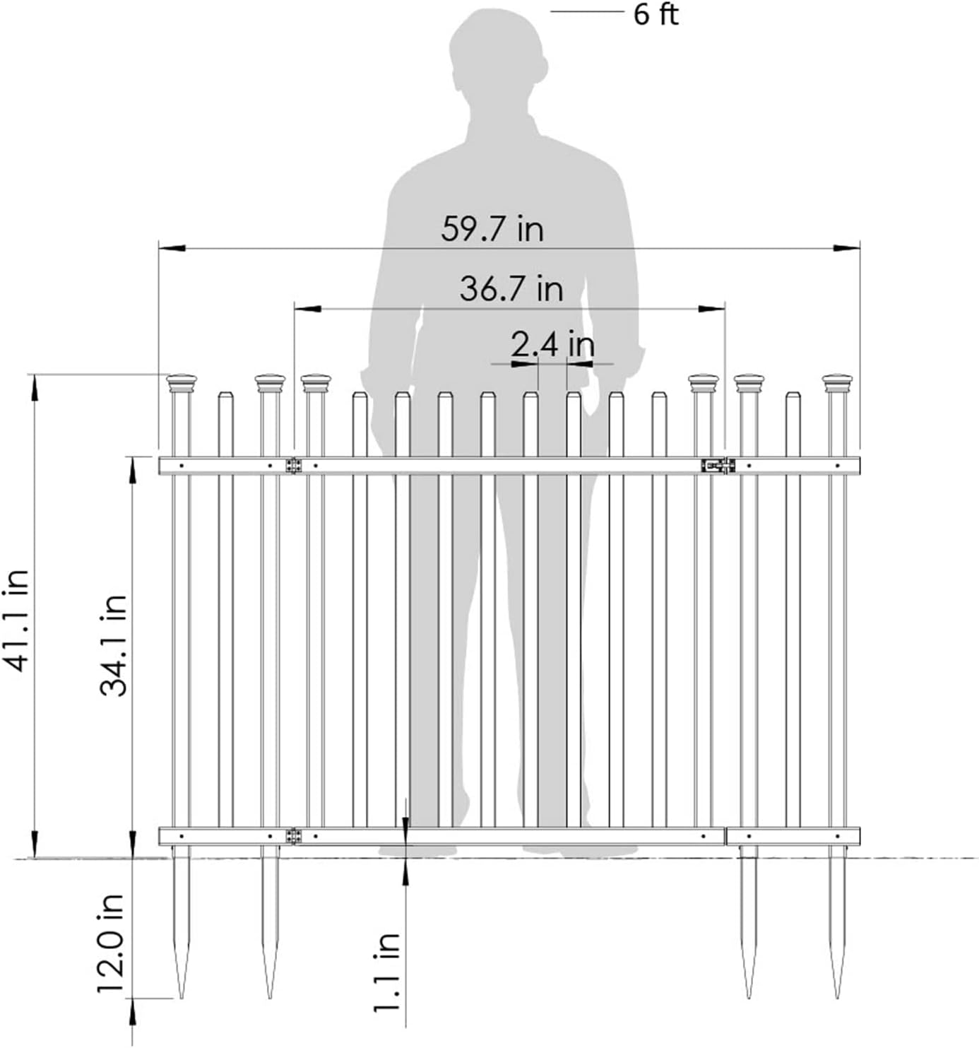 Vinyl Picket Fence 44" W x 41" H 2 Pack and White Vinyl Gate Kit 59.7" W x 41.1" H E6254