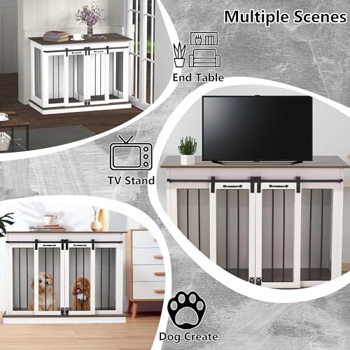 White 47.2" W x 23.6" D x 35" H Dog Crate Furniture with Double Doors W827