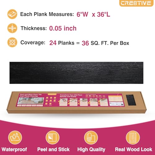 24-Pack Black Vinyl Plank Flooring 6"x36" Self Adhesive D623474