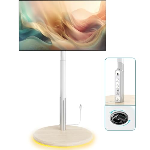 Mobile TV Stand with Power Outlet, Rolling TV Cart for 27-65 Inch Monitors, Height Adjustment, Ambient Lighting F96857